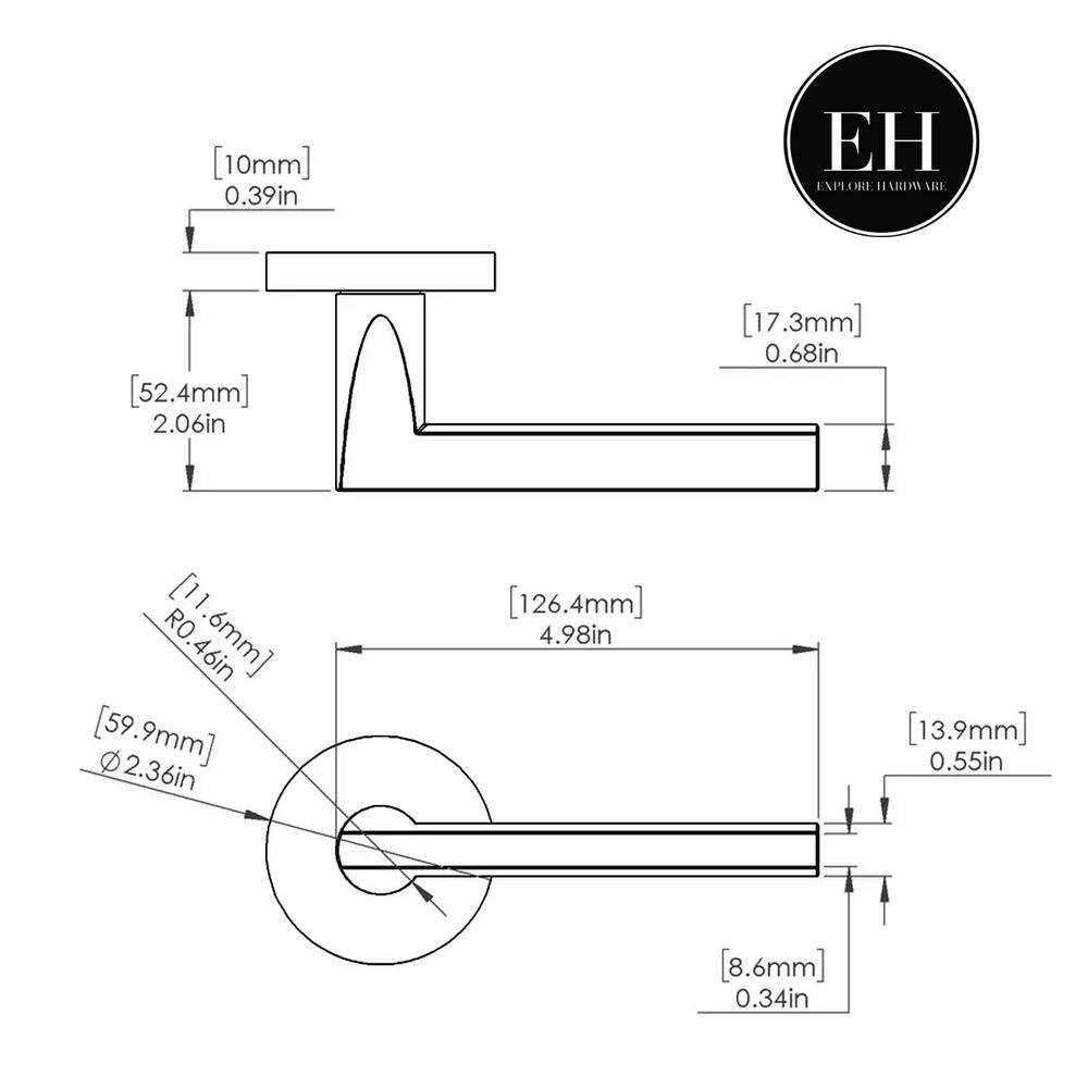 Matte Black Solid Brass Contemporary Door Handle with Round Backplate