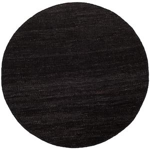 Natural Fiber Black 10 ft. x 10 ft. Gradient Solid Color Round Area Rug