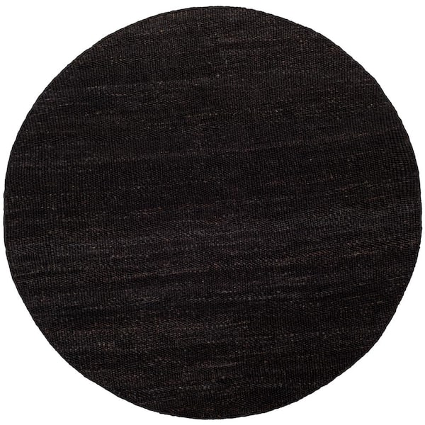 Natural Fiber Black 4 ft. x 4 ft. Round Solid Area Rug