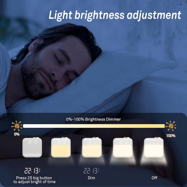 White Alarm Clock with Night Light, 6-Scenes and White Noise Sync