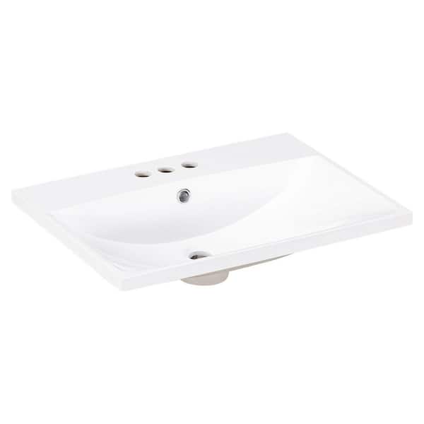 Unbranded 24 in. Undermount Rectangular Bathroom Sink without Top in White with 3-Faucet Holes, Resin