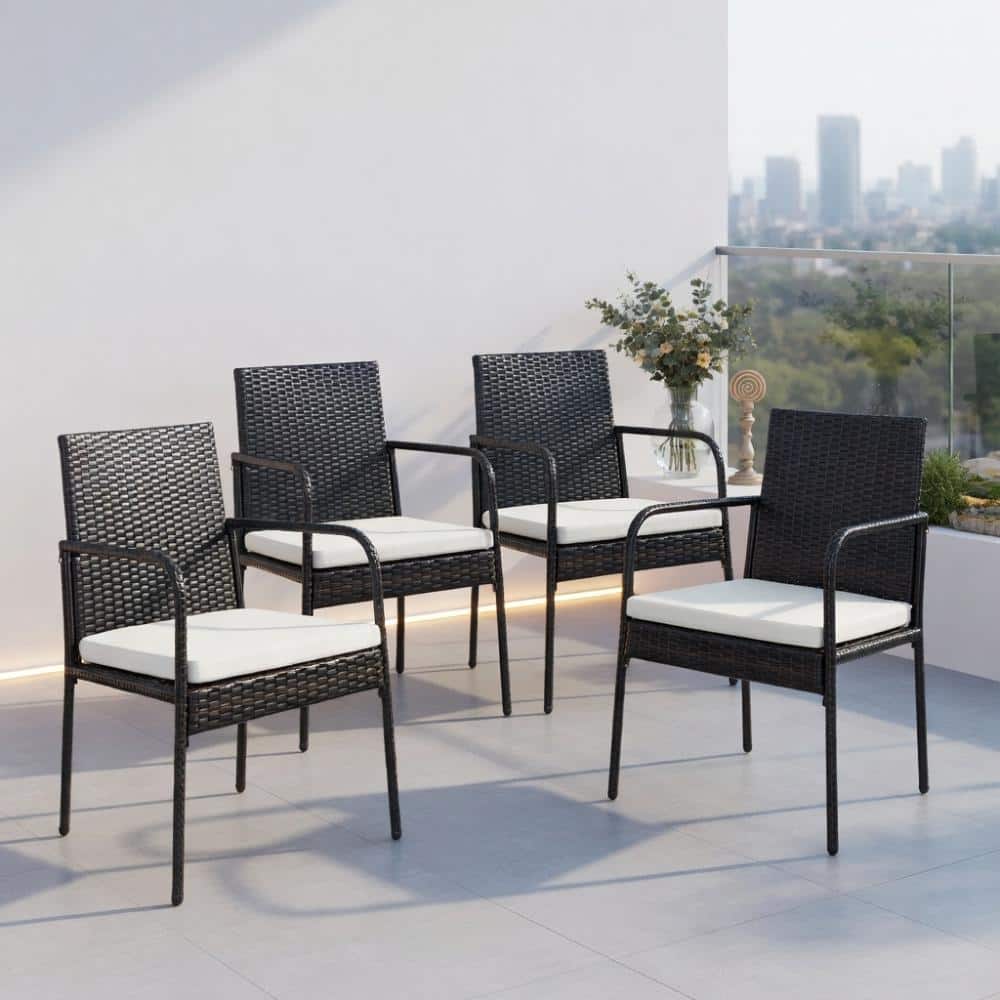 4-Piece Outdoor Wicker Dining Chair Set with Removable Off-White Cushions – Weatherproof PE Rattan & Powder-Coated Steel price history on PriceWatchPro