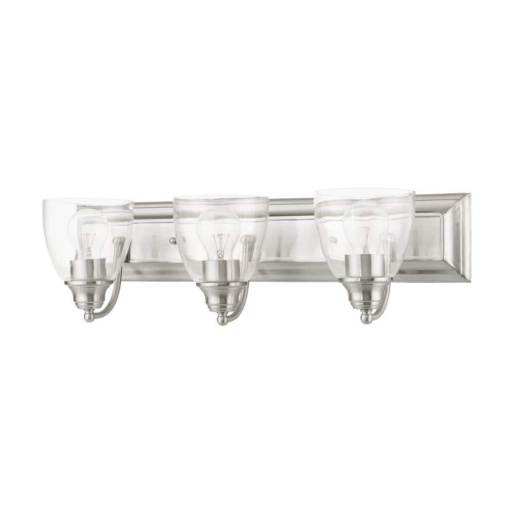 Elegant Brushed Nickel 3-Light Vanity Sconce with Hand Blown Glass Shades