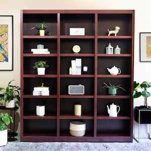 84 in. Cherry Wood 18-shelf Standard Bookcase with Adjustable Shelves