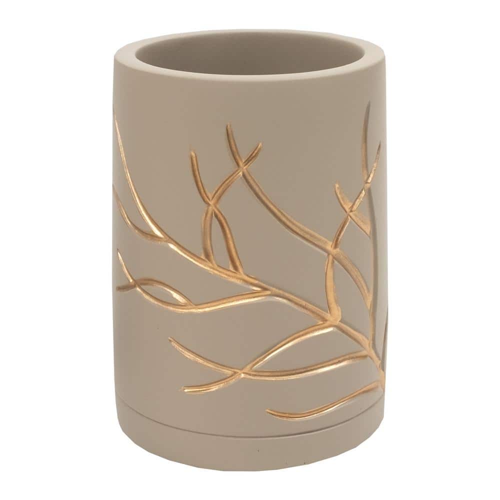 Taupe and Gold Concrete Circle Toothbrush Caddy