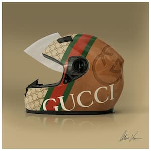 24 in. x 24 in. "Gucci Fabulous Helmet" Unframed Floating Tempered Glass Panel Sports Art Print Wall Art