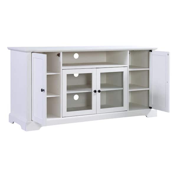 Seafuloy 59.8 in. W White MDF TV Cabinet with (2) 3-Tier Storage and  Tempered Glass Cabinet TV up to 65 in. C-WF287841AAK - The Home Depot