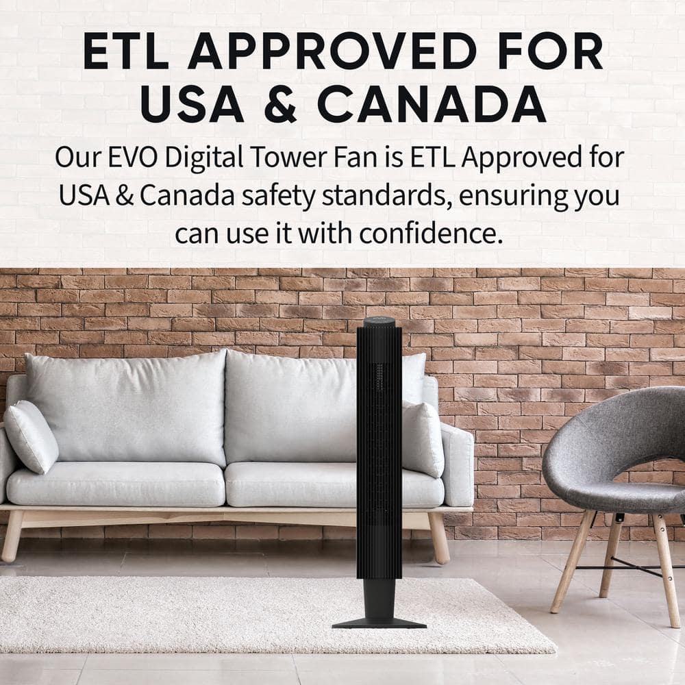 EVO 42" Black Wi-Fi Remote Controlled Tower Fan