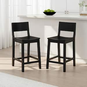 Harpe 35.75 in. H Black High Back Wood Counter Height Bar Stool with Wood Seat Set of 2