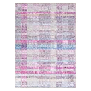 Multi 3 ft. 3 in. x 5 ft. Contemporary Plaid Machine Washable Area Rug