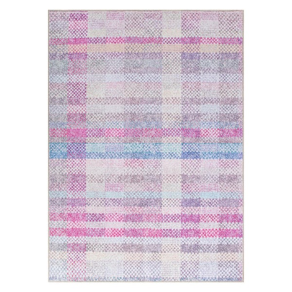 World Rug Gallery Multi 7 ft. 7 in. x 9 ft. 6 in. Contemporary Plaid Machine WashableArea Rug