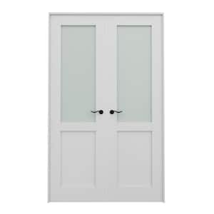 48 in. x 80 in. Universal Handed 1/2-Lite Frosted Glass White Solid Core Double Prehung French Door with Assemble Jamb