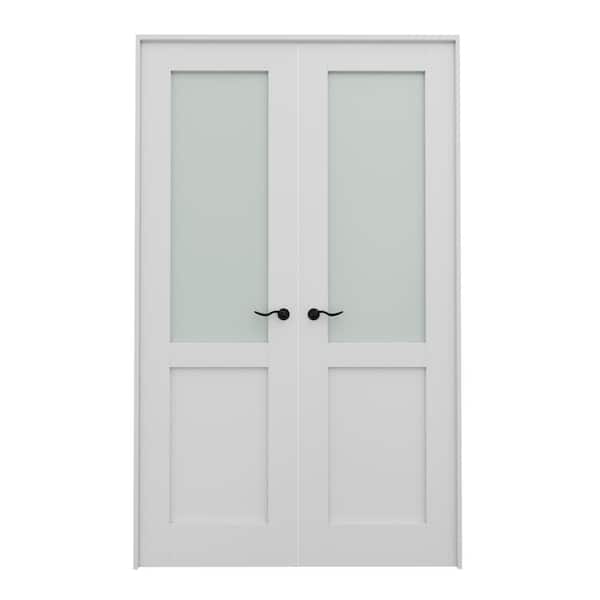 ARK DESIGN 48 in. x 80 in. Universal Handed 1/2-Lite Frosted Glass White Solid Core Double Prehung French Door with Assemble Jamb