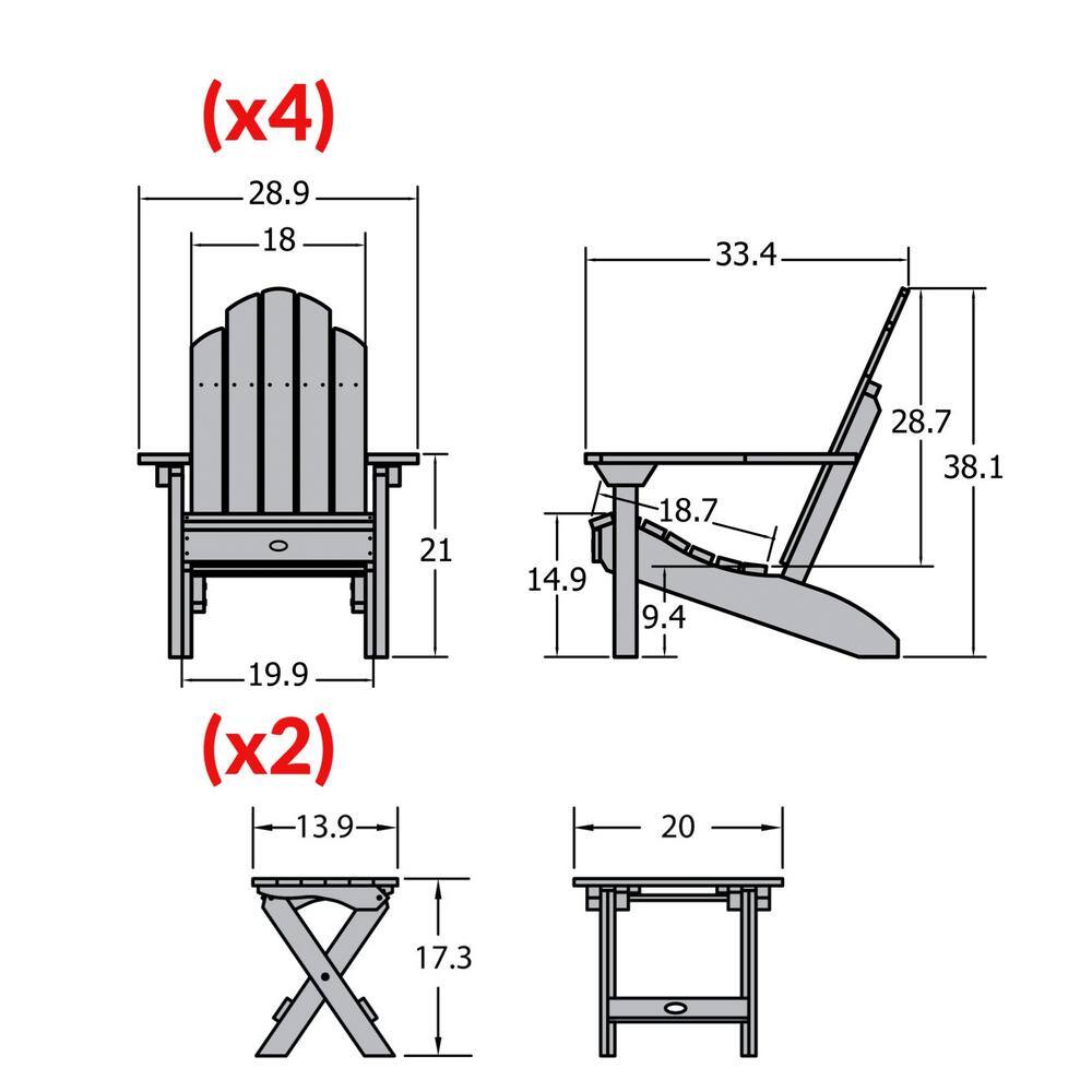 Weathered Acorn 4-Person Plastic Adirondack Chair Set with Side Tables