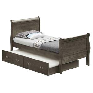 Louis Philippe Gray Twin Trundle Bed with Trundle