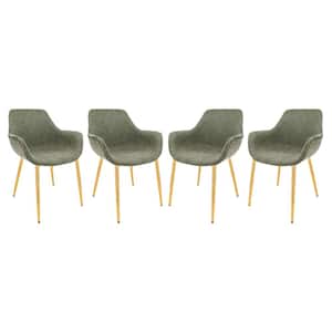 Markley Modern Leather Dining Arm Chair With Gold Metal Legs Set of 4 in Olive Green