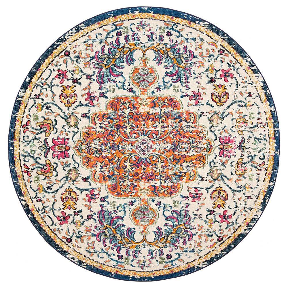 Orange Polypropylene 6 ft. 7 in. x 6 ft. 7 in. Medallion Indoor Round Area 