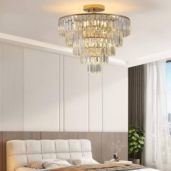JUSHENG 10-Light Gold Crystal Chandelier Lighting Luxury Modern for ...