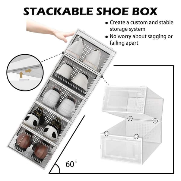 4 Pack Storage Shoe Box, Stackable Storage Bins Shoe Container Organiz —  Waytrim