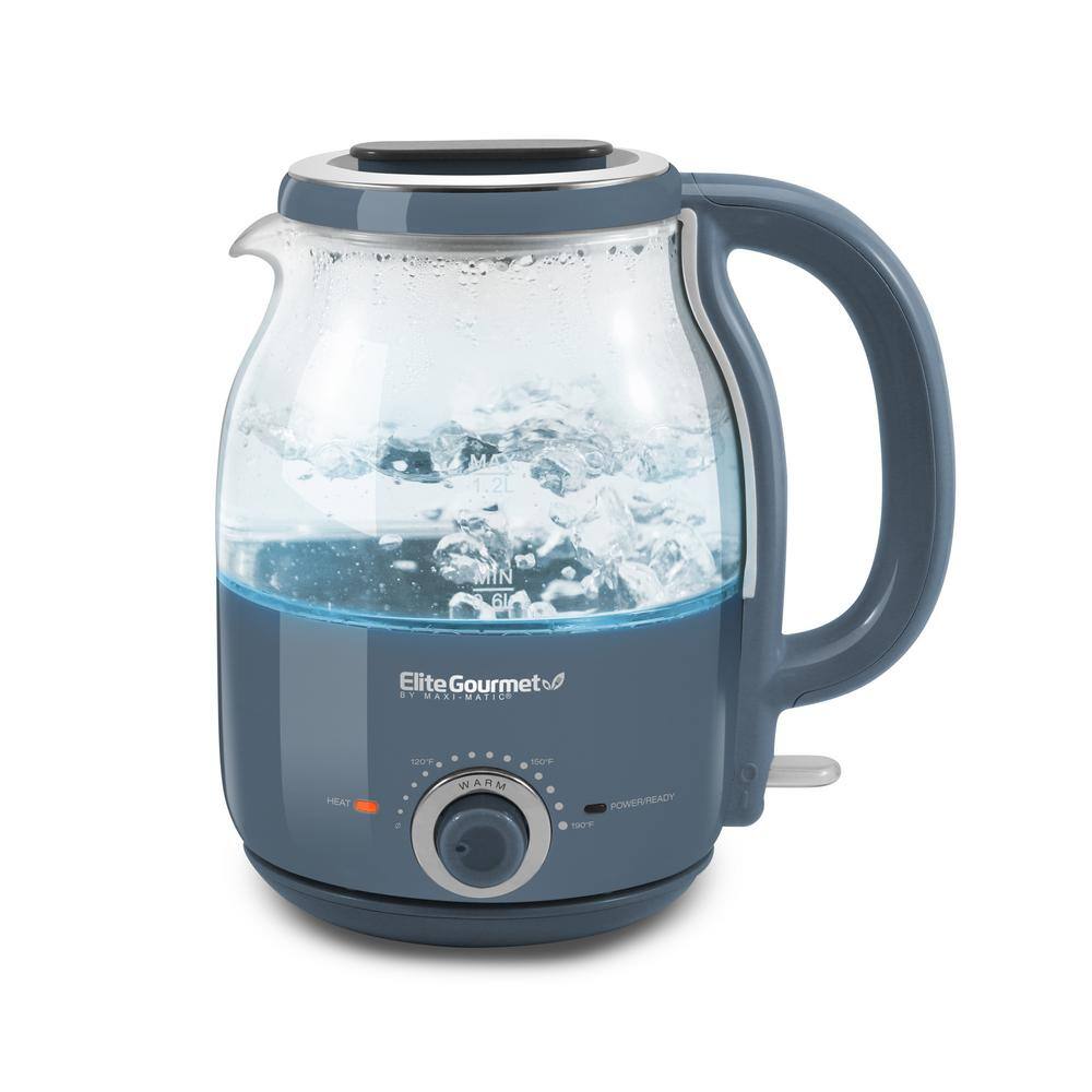 5-Cup Premium Electric Glass Kettle Water Temperature Gauge Blue/Stainless Steel 