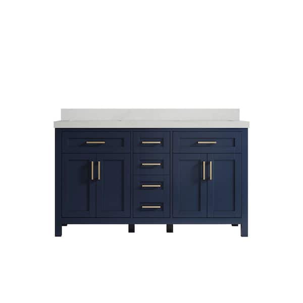 Willow Collections Cambridge 60 in. W x 22 in. D x 36 in. H Double Sink Bath Vanity in Hale Navy Blue with 2 in. Carrara Quartz Top