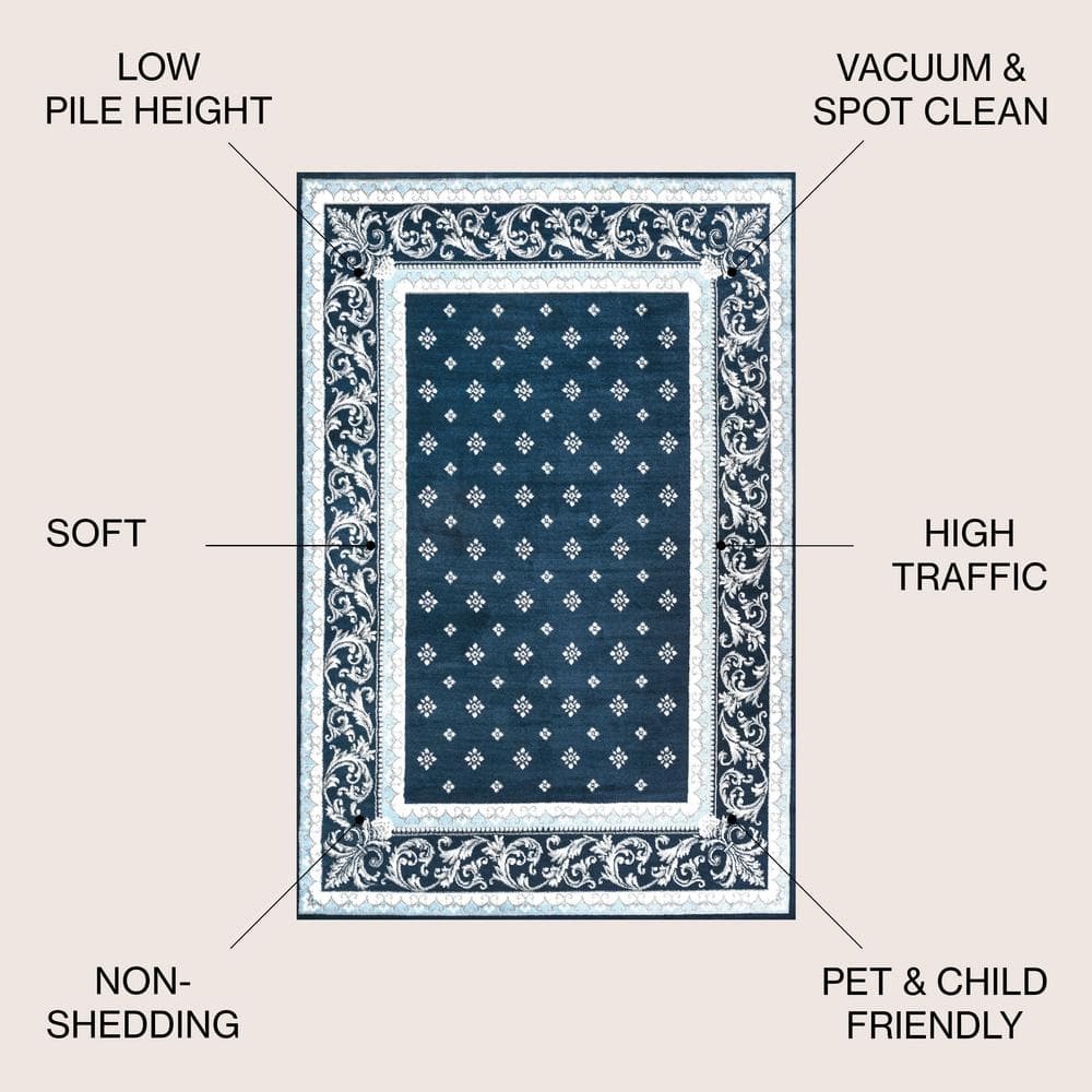 Navy and Blue Synthetic 8' x 10' Reversible Area Rug