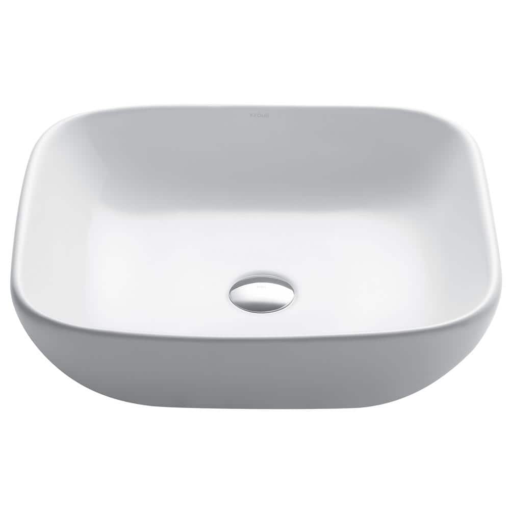 KRAUS Elavo Soft Square Ceramic Vessel Bathroom Sink in White KCV-127 ...