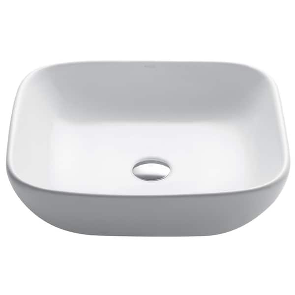 KRAUS Elavo Soft Square Ceramic Vessel Bathroom Sink in White