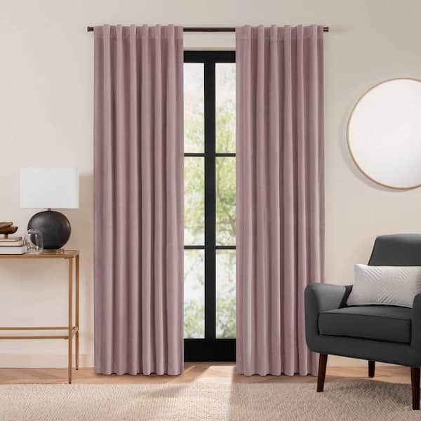 Eclipse Luxury Cotton Velvet Dusty Rose Solid Cotton 84 in. L x 50 in. W 100% Blackout Single Panel Rod Pocket Back Tab Curtain