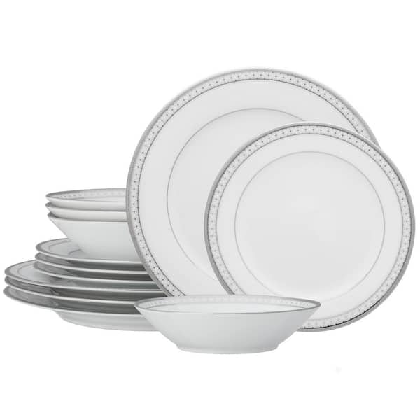 Noritake Rochester Platinum (White) Porcelain 12-Piece Dinnerware Set ...