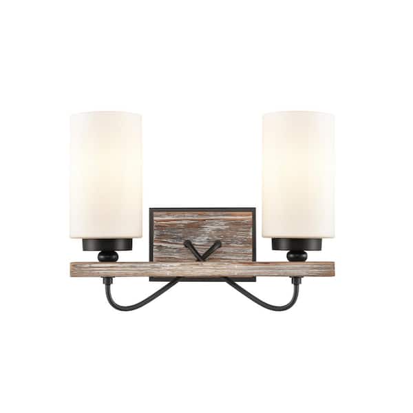 Paladin 14.13 in. 2-Light Matte Black Vanity Light with White Glass Shade