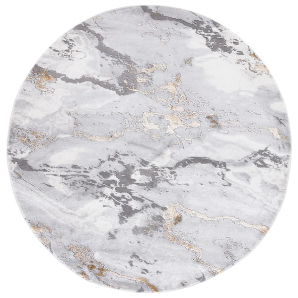 SAFAVIEH Craft Gray/Yellow 4 ft. x 4 ft. Marbled Abstract Round Area Rug