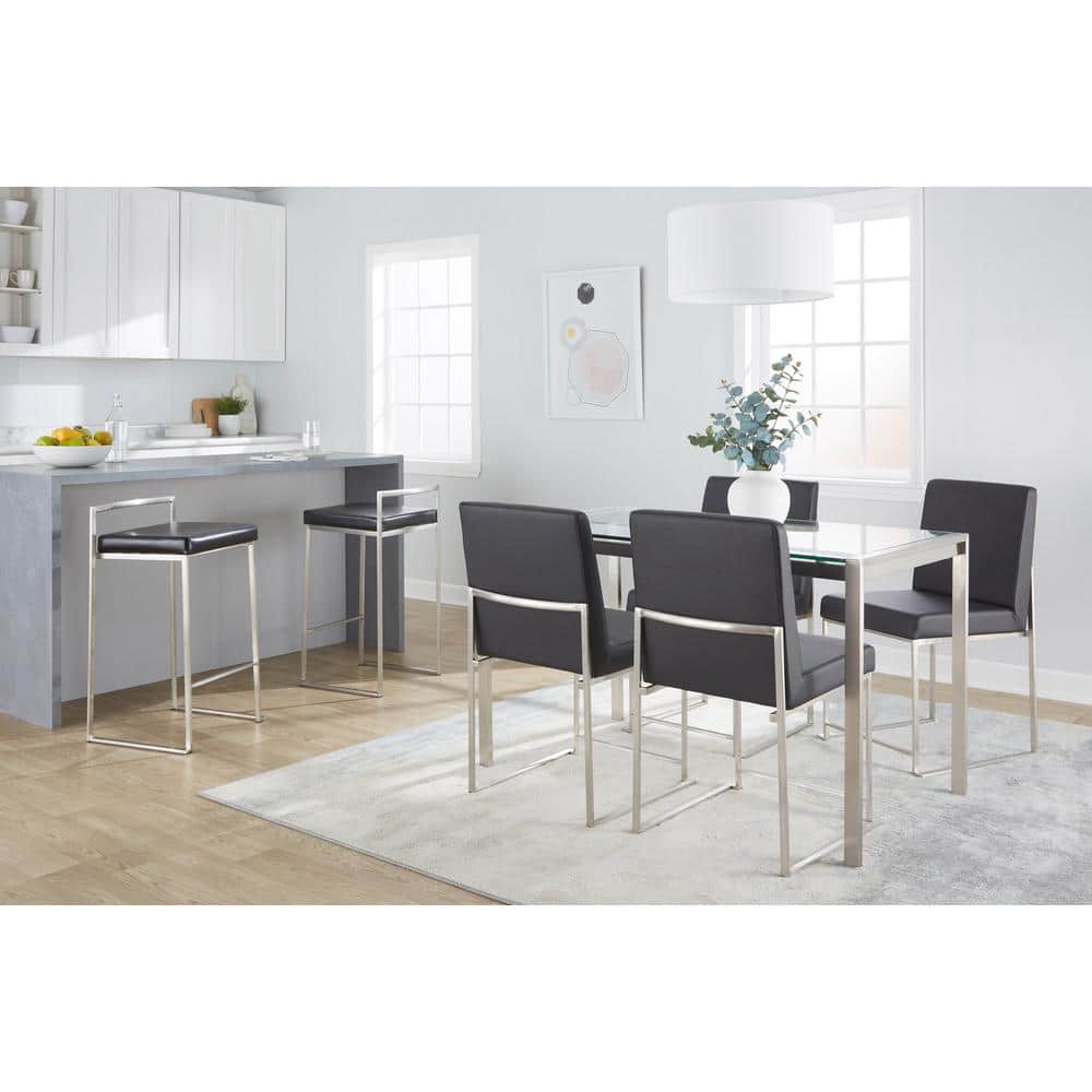 Fuji 31'' Black Faux Leather Modern Stackable Counter Stool