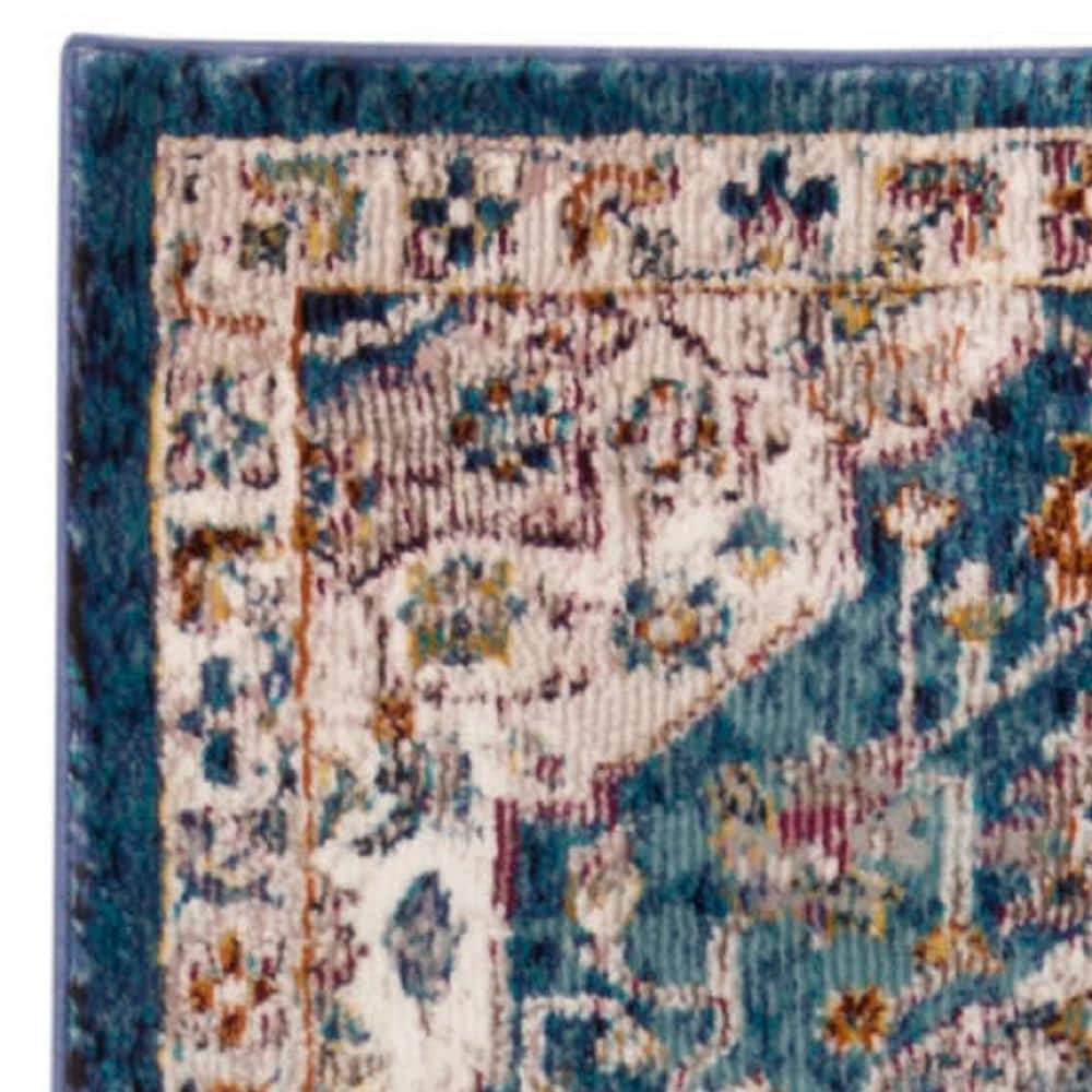 Hand-Knotted Medallion Blue and Cream Synthetic 2'x6' Rug