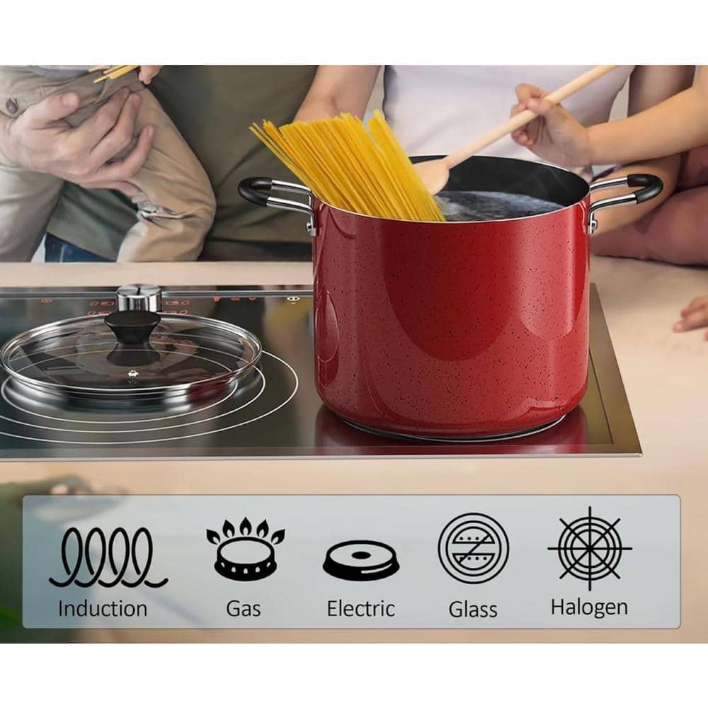 Marble Red 10.5-Qt Aluminum Nonstick Stockpot with Glass Lid