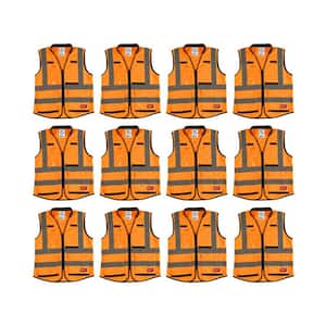 Performance 4X-Large/5X-Large Orange Class 2-High Visibility Safety Vest with 15-Pockets (12-Pack)