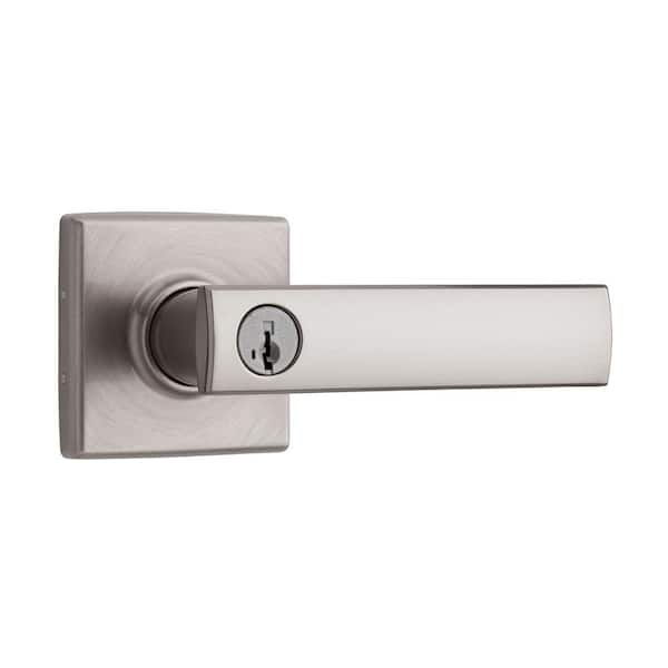 Kwikset Vedani Square Satin Nickel Entry Door Handle Featuring SmartKey Security