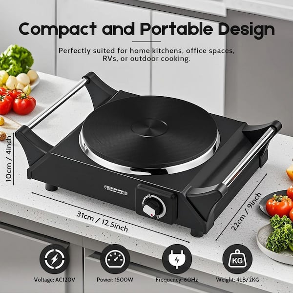 Elexnux Portable Single Burner 7.6 in. Black Electric Stove 1500