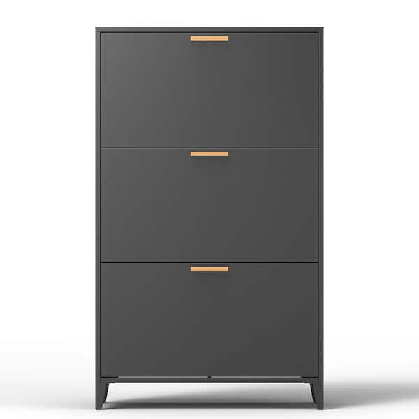 YOFE 47.63 in. H x 27.56 in. W Black Freestanding/Wall Mount 3-Drawer All Steel Shoe Storage Cabinet with Adjustable Shelves