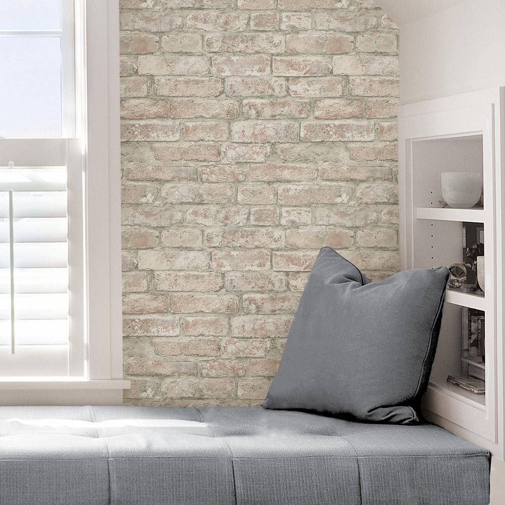 White Washed Brick Peel and Stick Wallpaper Roll
