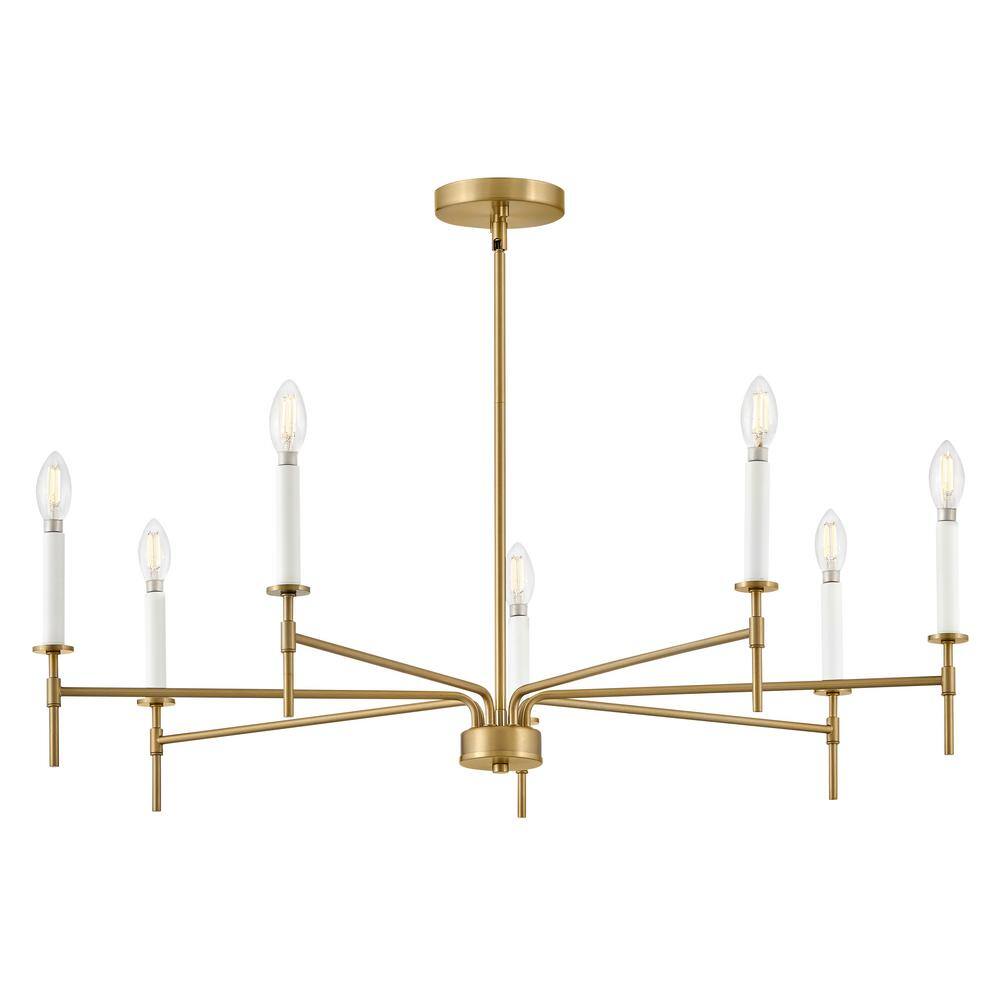 Hux 36" Lacquered Brass 7-Light Candle Style Chandelier