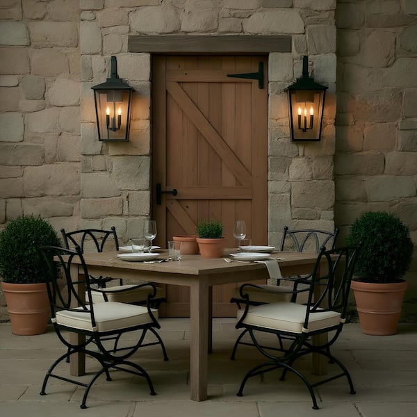 Linton 12 in. W x 25.625 in. H Antique Bronze Outdoor Hardwired Dimmable Wall Lantern Sconce with No Bulbs Included