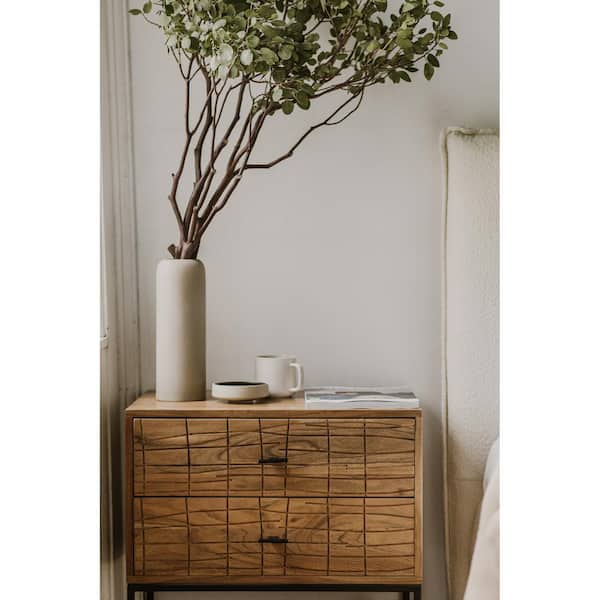 NADAAL STUDIOS Morgan, Natural Finish, 6-Drawers, 23.5 in. W Nightstand, Solid Acacia with Iron Legs