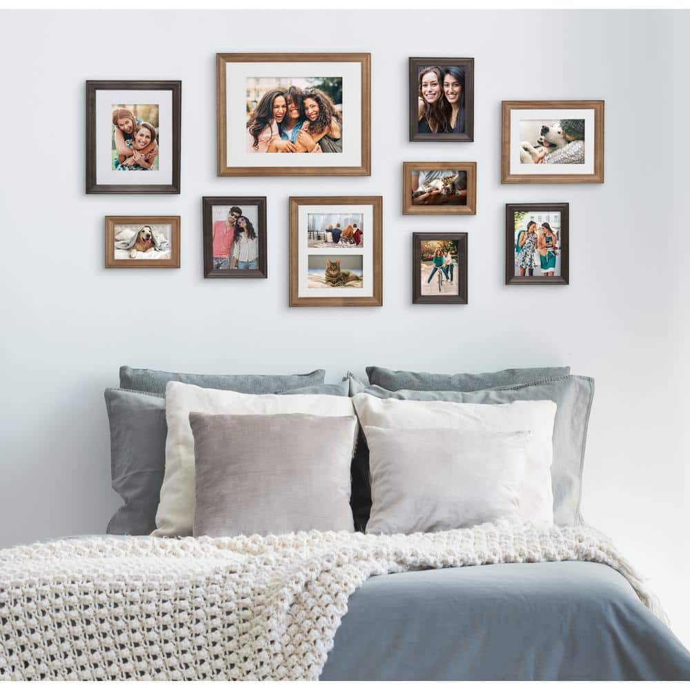 Bordeaux Brown and Gray Wood 10-Piece Wall Frame Set