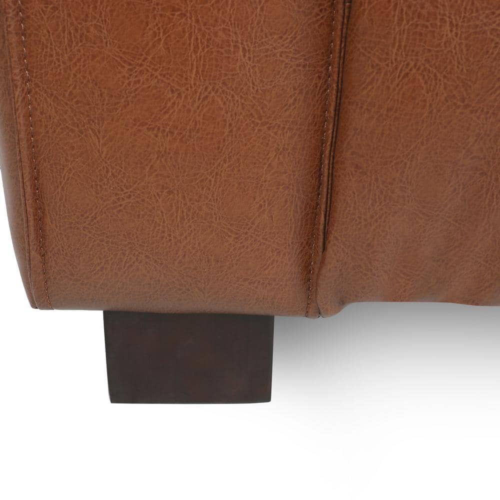 Cognac Brown Faux Leather Lawson Sofa with Square Arms