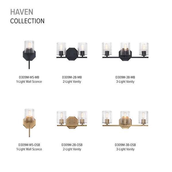 Designers Fountain - Haven 16 in. 2-Light Old Satin Brass Classic Vanity Light with Clear Rippled Glass Shades