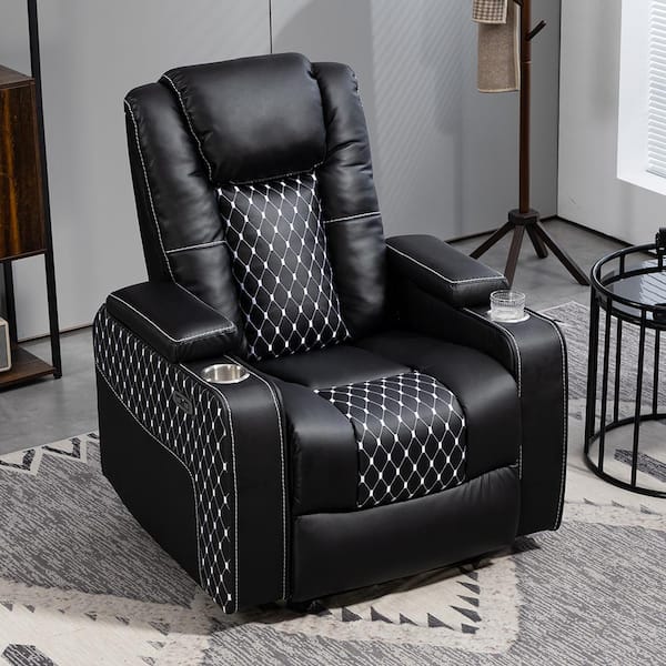 YOFE Basic Version 150 Lay Flat Black PU Leather Power Zero Gravity Recliner Chair Home Accent Chair w Dual Charging Port