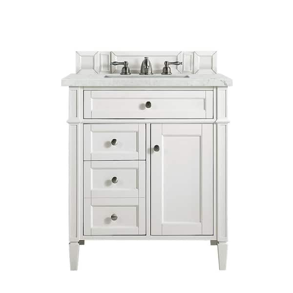 James Martin Vanities Brittany 30 in. W x 23.5 in.D x 34 in. H Single Vanity in Bright White with Quartz Top in Eternal Jasmine Pearl
