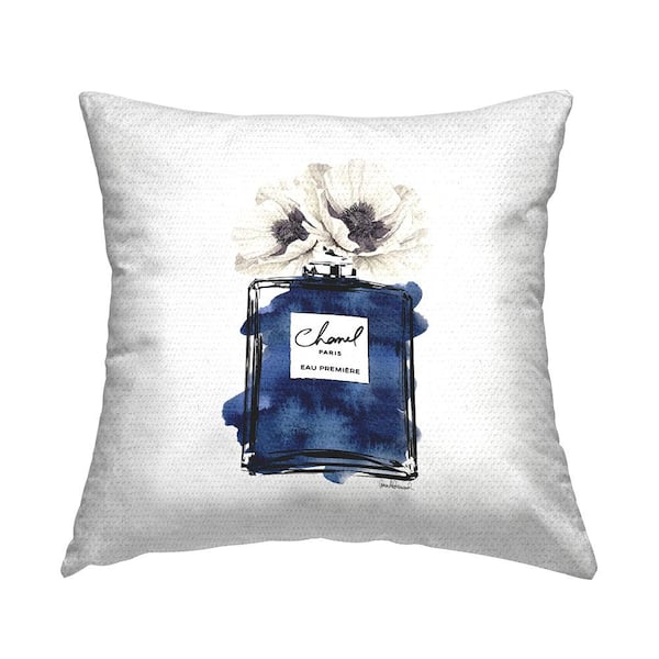 Stupell Industries Glam Poppy Blossom Perfume Bottle Blue Square Outdoor Throw Pillow