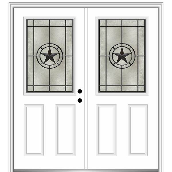 MMI Door Elegant Star 68 in. x 80 in. 2-Panel Left-Hand/Inswing 1/2 Lite Decorative Glass Primed Fiberglass Prehung Front Door